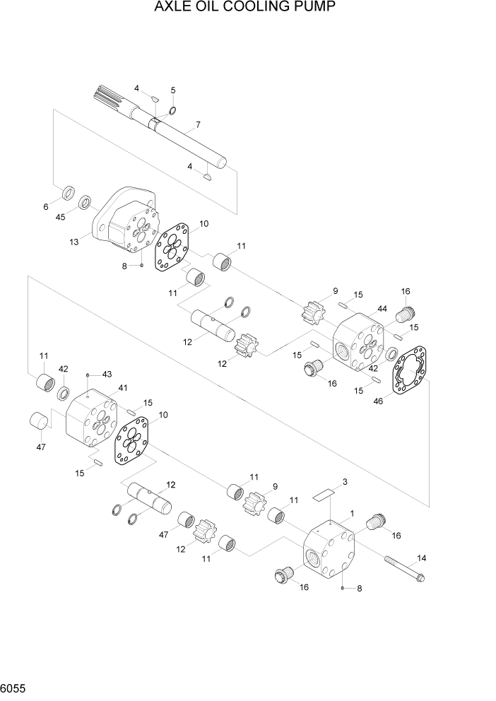 Схема запчастей Hyundai HL780-7A - PAGE 6055 AXLE OIL COOLING PUMP СИЛОВАЯ СИСТЕМА