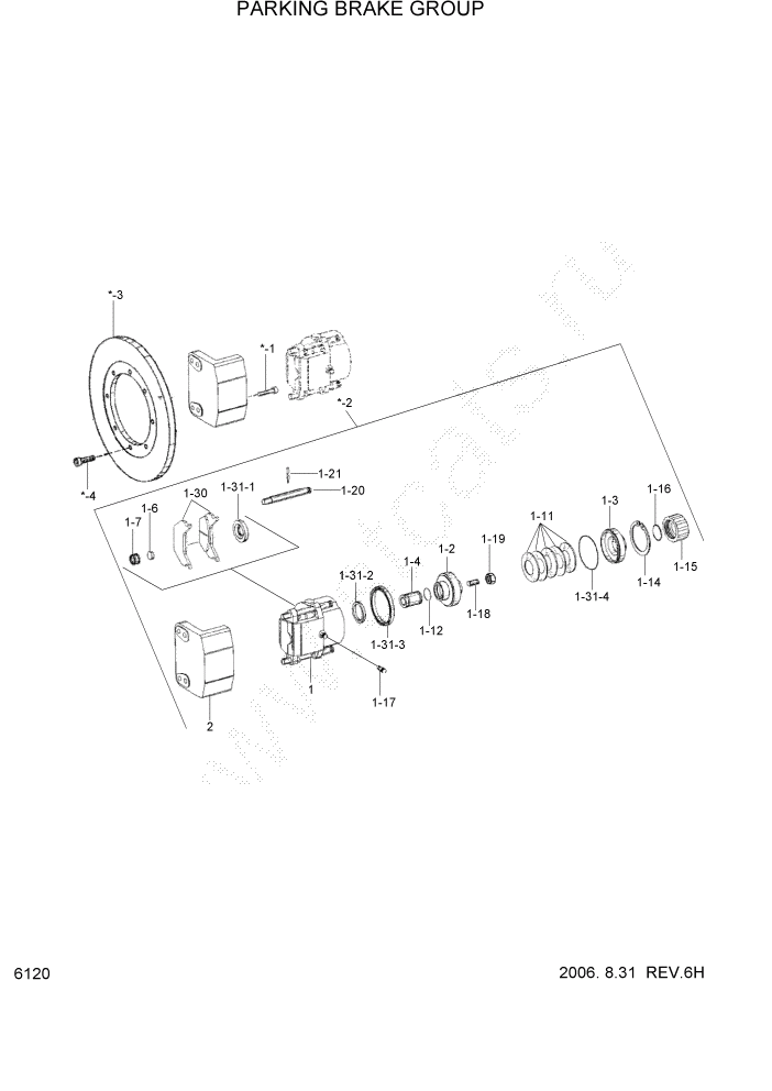 Схема запчастей Hyundai HL780-7A - PAGE 6120 PARKING BRAKE GROUP СИЛОВАЯ СИСТЕМА