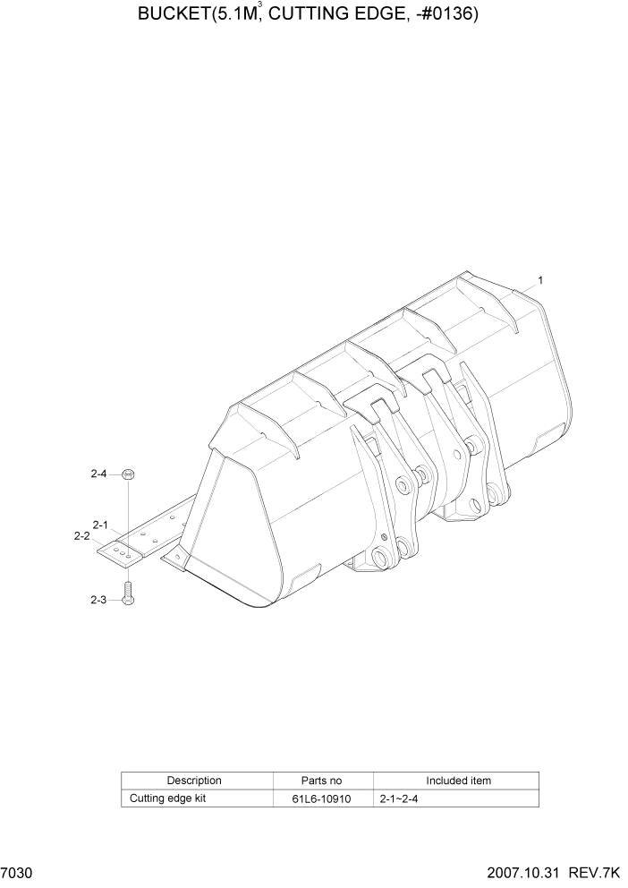 Схема запчастей Hyundai HL780-7A - PAGE 7030 BUCKET(5.1M3, CUTTING EDGE, -#0136) РАБОЧЕЕ ОБОРУДОВАНИЕ