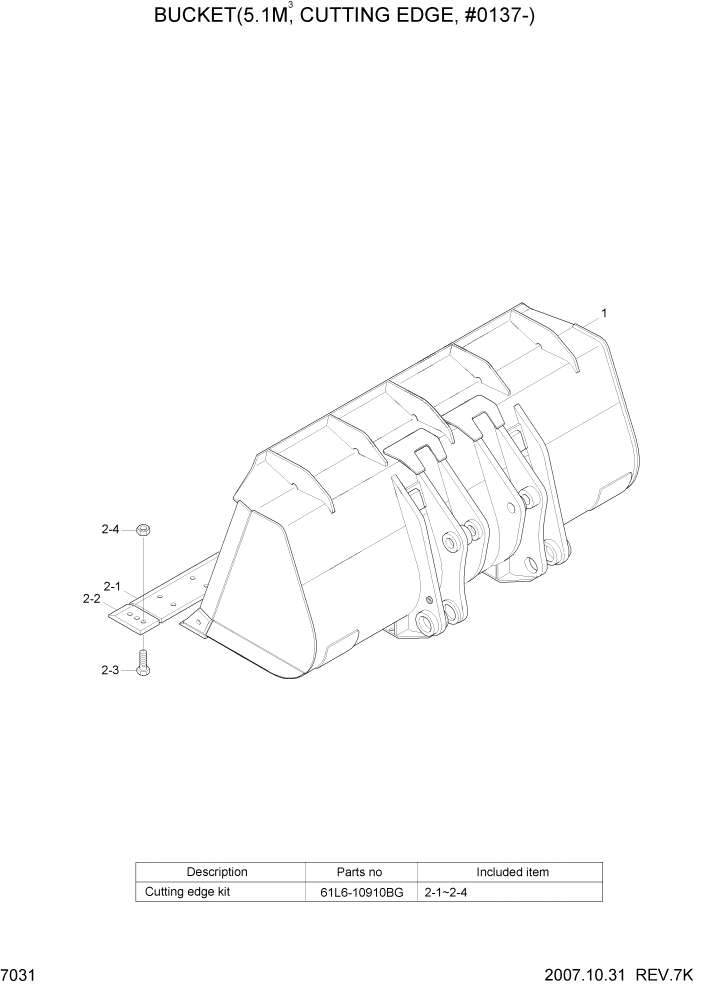 Схема запчастей Hyundai HL780-7A - PAGE 7031 BUCKET(5.1M3, CUTTING EDGE, #0137-) РАБОЧЕЕ ОБОРУДОВАНИЕ