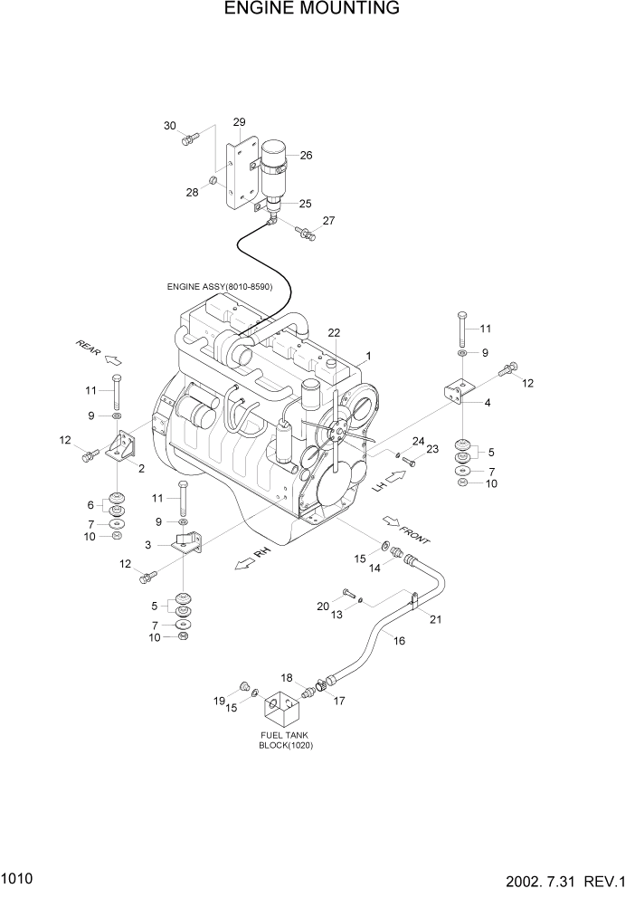 Схема запчастей Hyundai HL740-3ATM - PAGE 1010 ENGINE MOUNTING ДВИГАТЕЛЬ