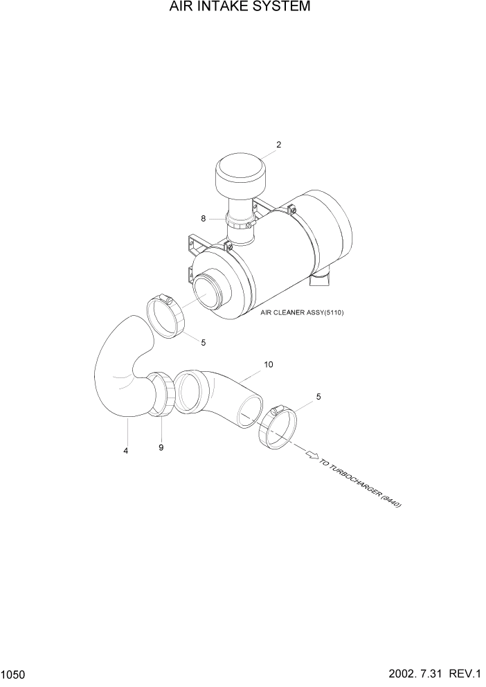 Схема запчастей Hyundai HL740-3ATM - PAGE 1050 AIR INTAKE SYSTEM ДВИГАТЕЛЬ