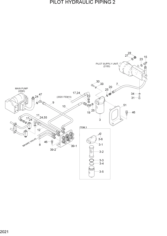 Схема запчастей Hyundai HL740-3ATM - PAGE 2021 PILOT HYDRAULIC PIPING 2 ГИДРАВЛИЧЕСКАЯ СИСТЕМА