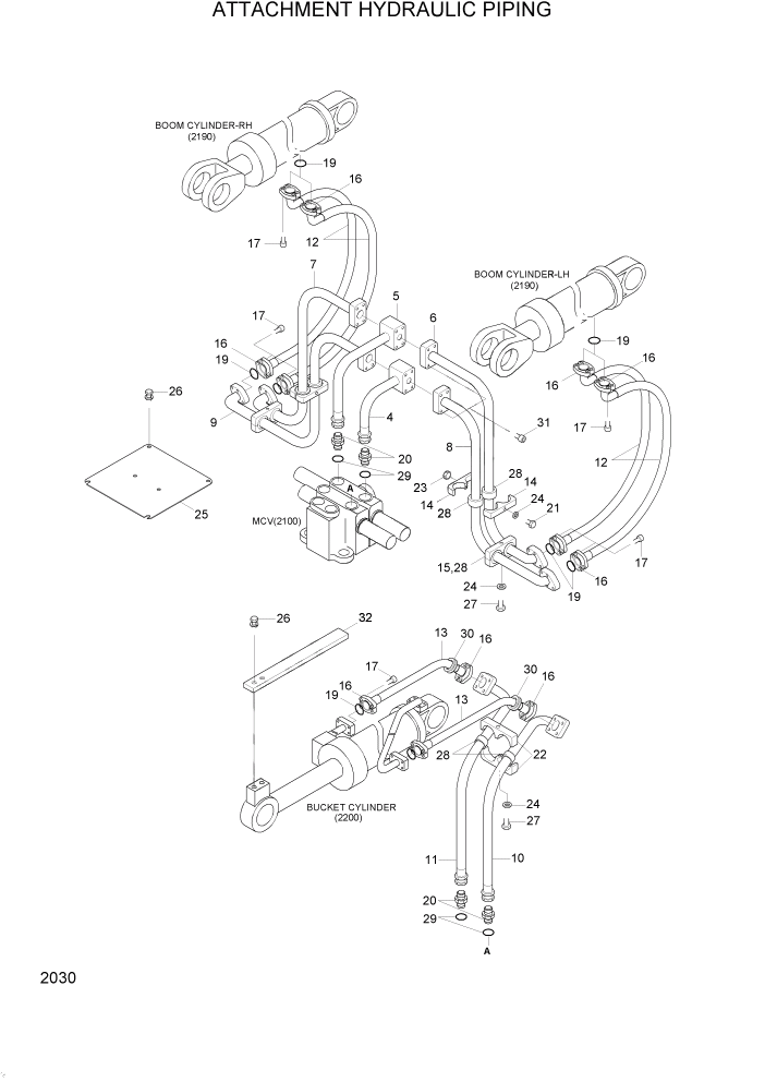 Схема запчастей Hyundai HL740-3ATM - PAGE 2030 ATTACHMENT HYDRAULIC PIPING ГИДРАВЛИЧЕСКАЯ СИСТЕМА