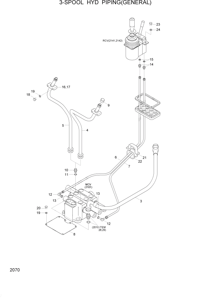 Схема запчастей Hyundai HL740-3ATM - PAGE 2070 3-SPOOL HYD PIPING(GENERAL) ГИДРАВЛИЧЕСКАЯ СИСТЕМА