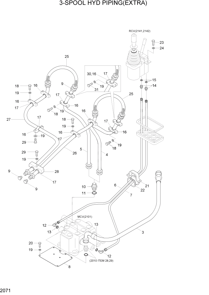 Схема запчастей Hyundai HL740-3ATM - PAGE 2071 3-SPOOL HYD PIPING(EXTRA) ГИДРАВЛИЧЕСКАЯ СИСТЕМА