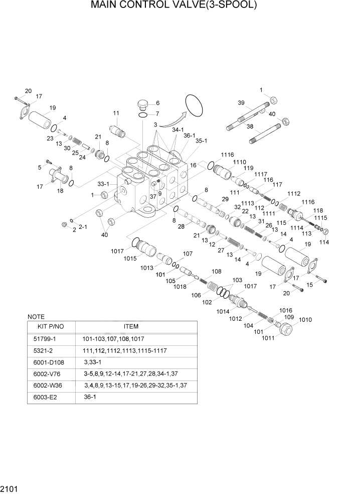 Схема запчастей Hyundai HL740-3ATM - PAGE 2101 MAIN CONTROL VALVE(3-SPOOL) ГИДРАВЛИЧЕСКАЯ СИСТЕМА