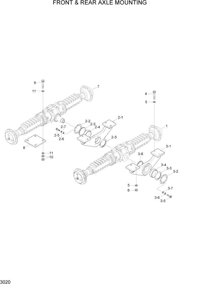 Схема запчастей Hyundai HL740-3ATM - PAGE 3020 FRONT & REAR AXLE MOUNTING ТРАНСМИССИЯ