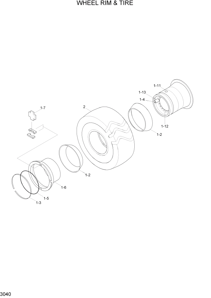 Схема запчастей Hyundai HL740-3ATM - PAGE 3040 WHEEL RIM & TIRE ТРАНСМИССИЯ