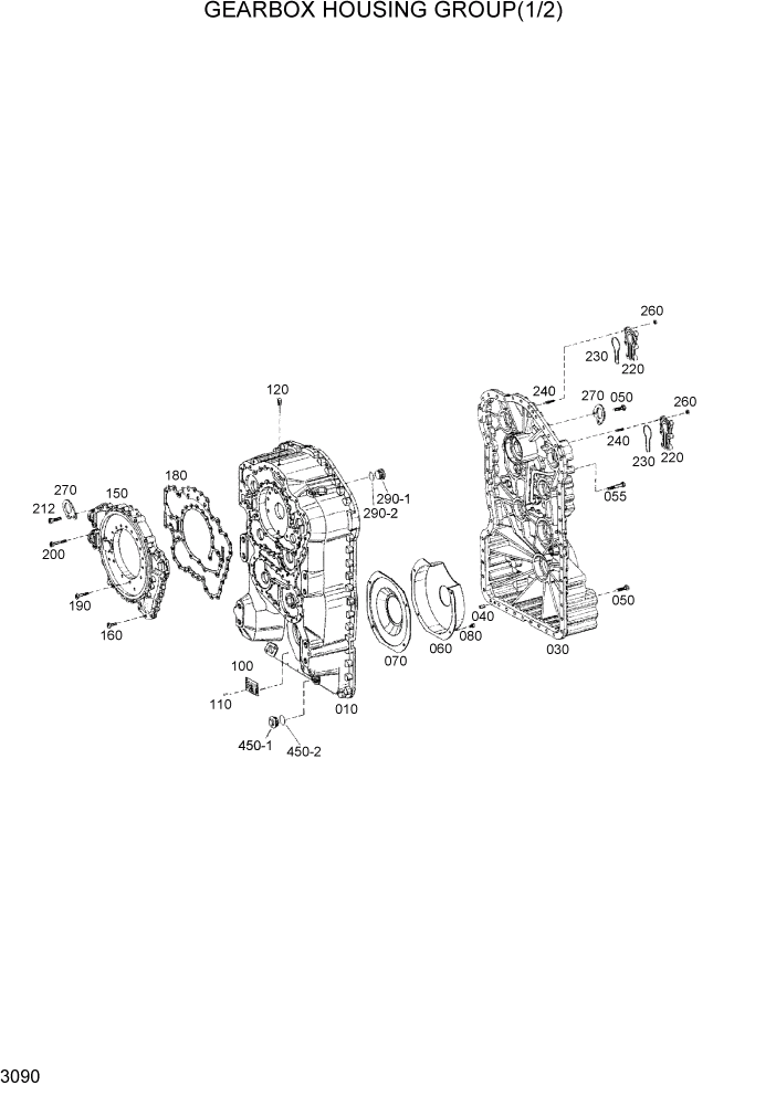 Схема запчастей Hyundai HL740-3ATM - PAGE 3090 GEARBOX HOUSING GROUP(1/2) ТРАНСМИССИЯ