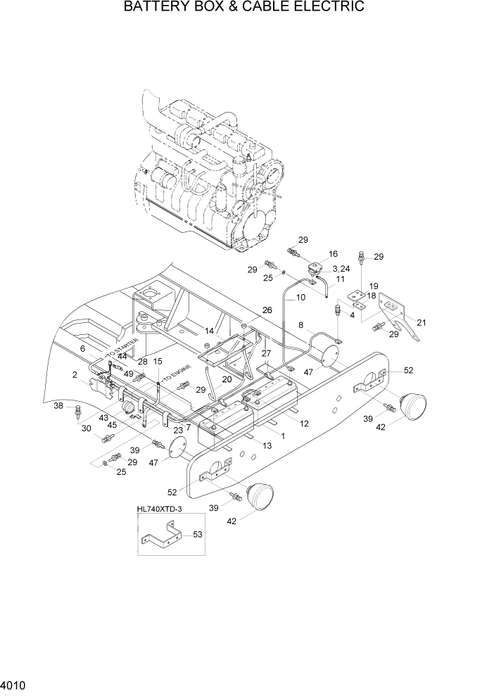 Схема запчастей Hyundai HL740-3ATM - PAGE 4010 BATTERY BOX & CABLE ELECTRIC ЭЛЕКТРИЧЕСКАЯ СИСТЕМА