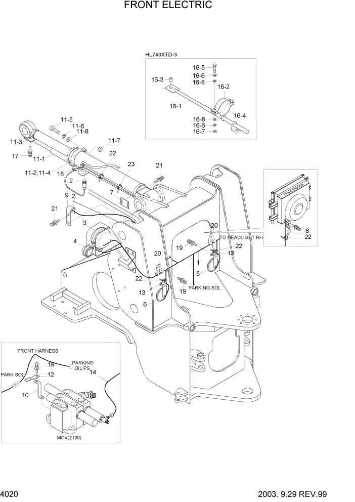 Схема запчастей Hyundai HL740-3ATM - PAGE 4020 FRONT ELECTRIC ЭЛЕКТРИЧЕСКАЯ СИСТЕМА