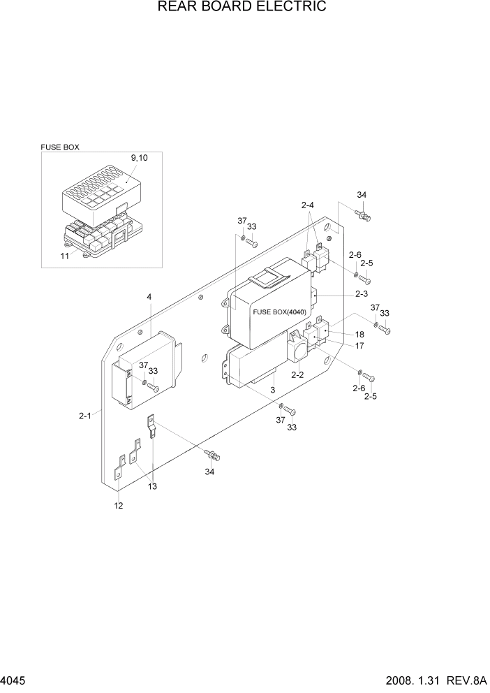 Схема запчастей Hyundai HL740-3ATM - PAGE 4045 REAR BOARD ELECTRIC ЭЛЕКТРИЧЕСКАЯ СИСТЕМА