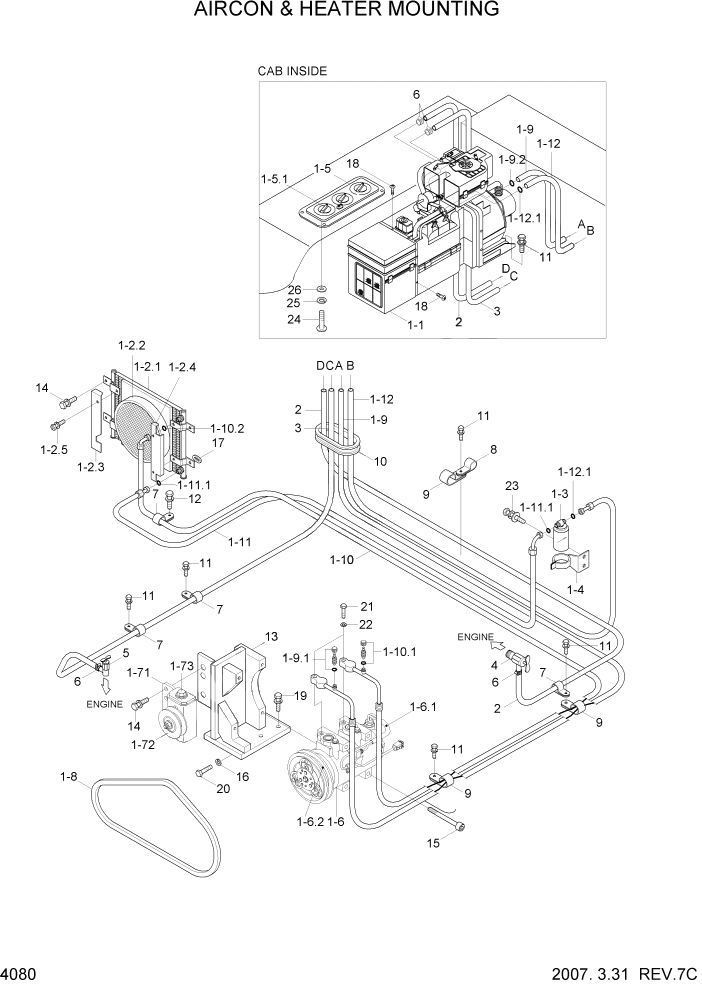 Схема запчастей Hyundai HL740-3ATM - PAGE 4080 AIRCON & HEATER MOUNTING ЭЛЕКТРИЧЕСКАЯ СИСТЕМА