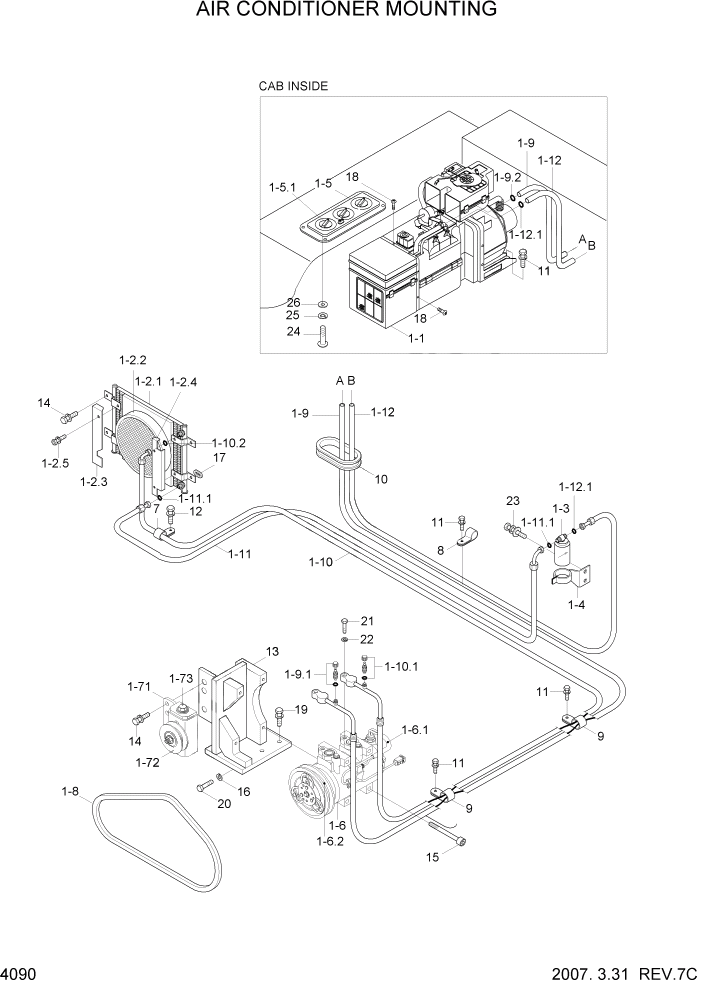 Схема запчастей Hyundai HL740-3ATM - PAGE 4090 AIR CONDITIONER MOUNTING ЭЛЕКТРИЧЕСКАЯ СИСТЕМА