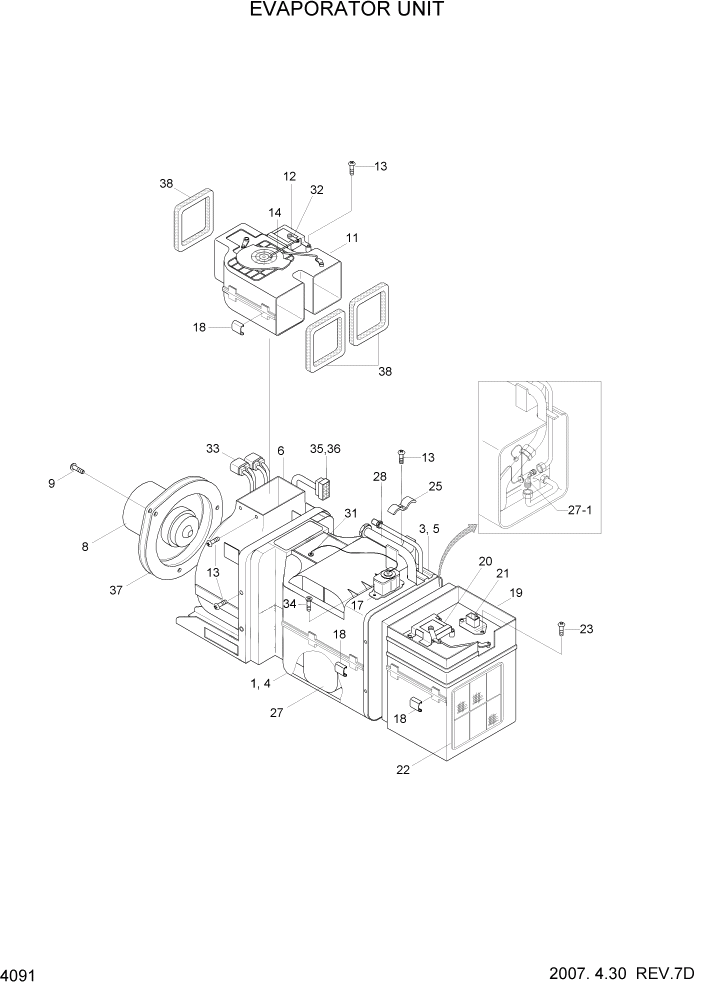 Схема запчастей Hyundai HL740-3ATM - PAGE 4091 EVAPORATOR UNIT ЭЛЕКТРИЧЕСКАЯ СИСТЕМА