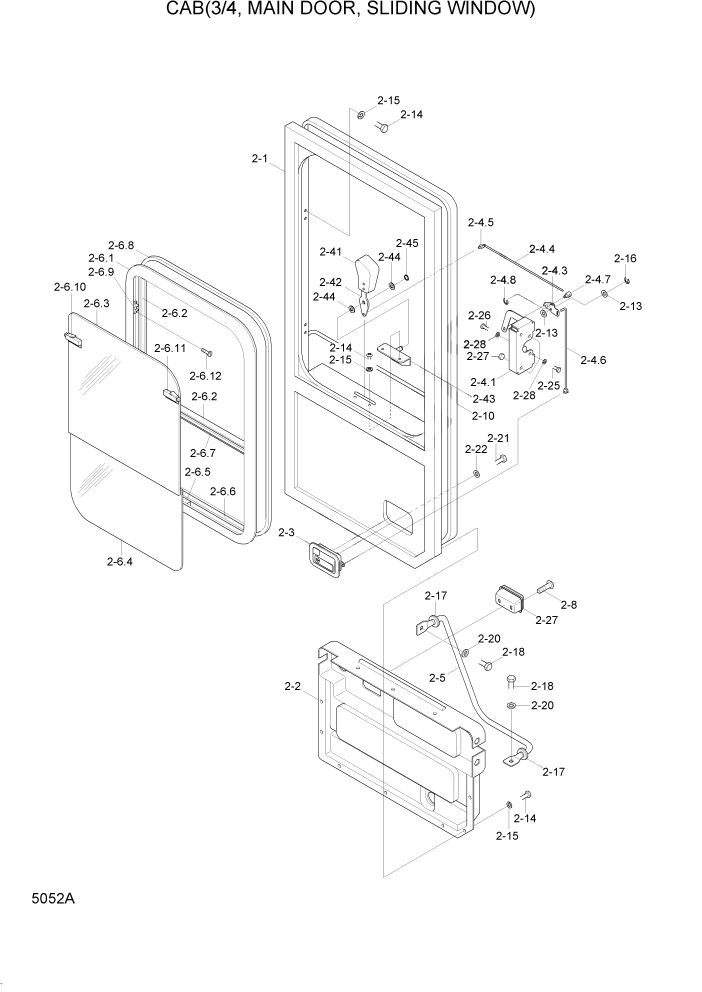 Схема запчастей Hyundai HL740-3ATM - PAGE 5052A CAB(3/4, MAIN DOOR, SLIDING WINDOW) СТРУКТУРА