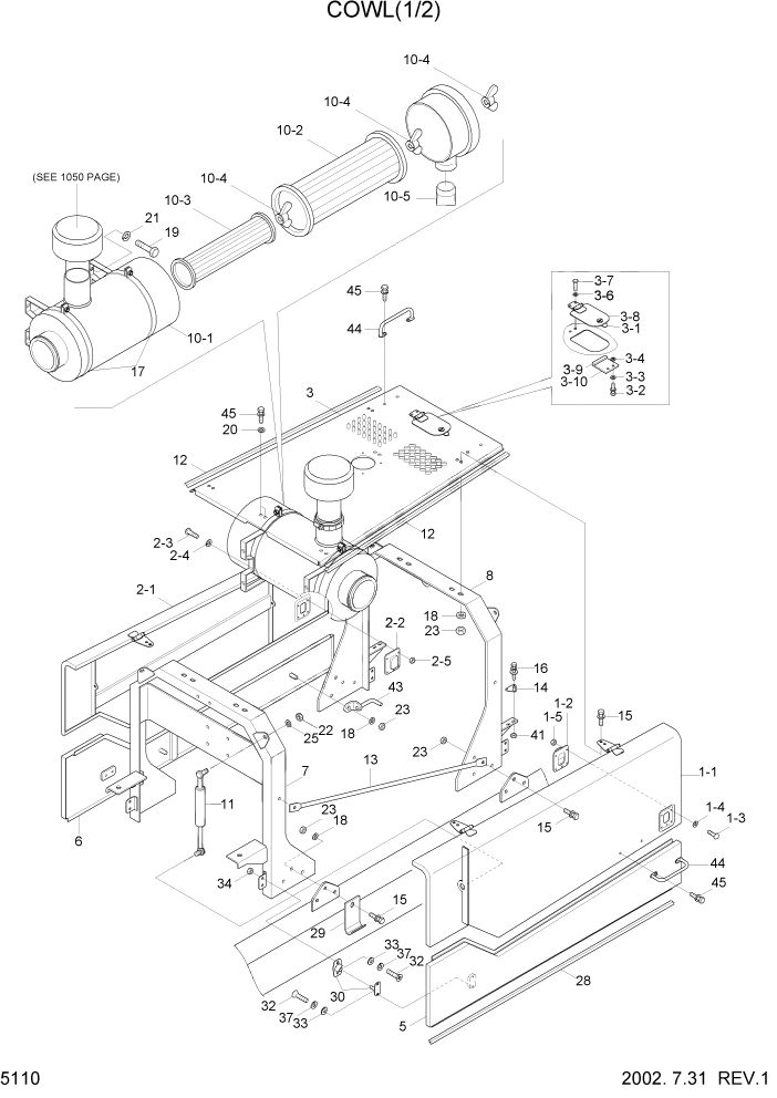 Схема запчастей Hyundai HL740-3ATM - PAGE 5110 COWL(1/2) СТРУКТУРА