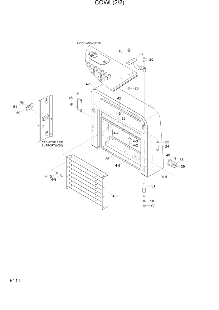 Схема запчастей Hyundai HL740-3ATM - PAGE 5111 COWL(2/2) СТРУКТУРА