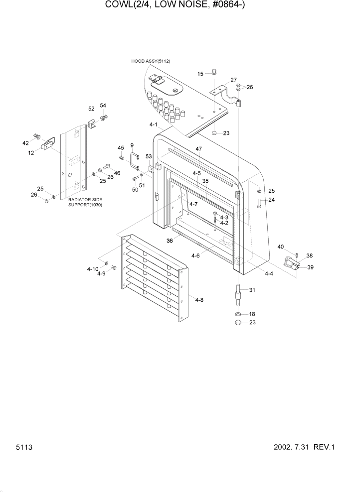 Схема запчастей Hyundai HL740-3ATM - PAGE 5113 COWL(2/4, LOW NOISE, #0864-) СТРУКТУРА