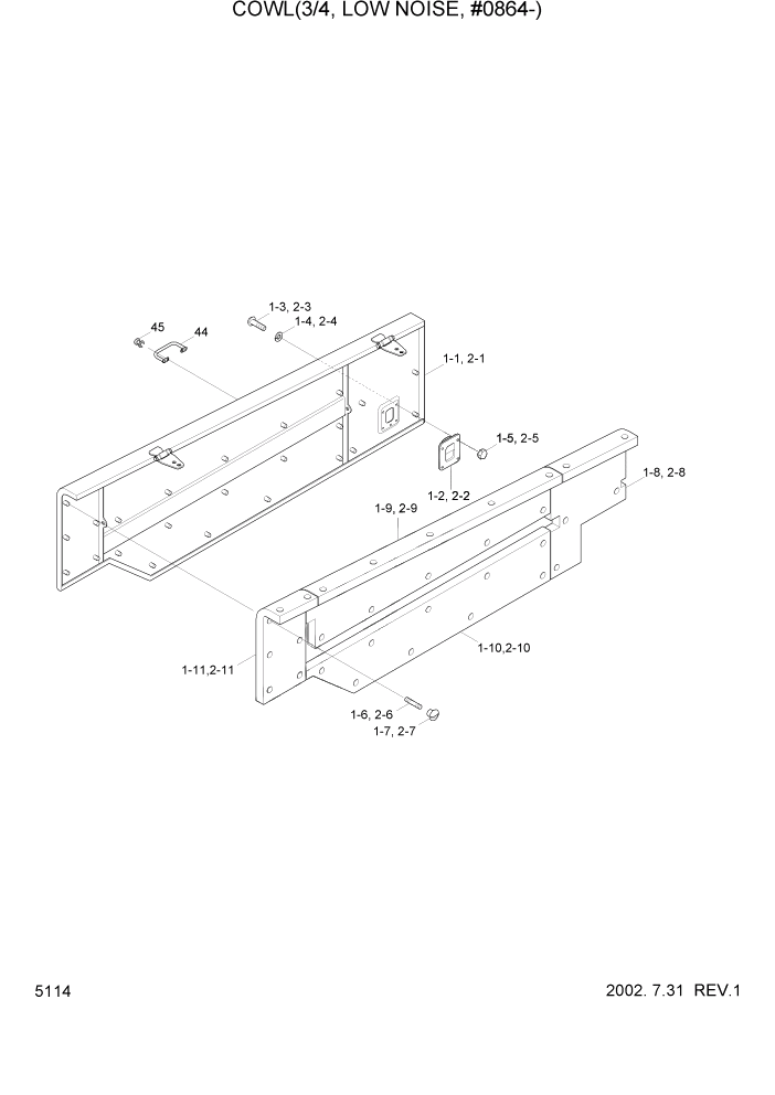 Схема запчастей Hyundai HL740-3ATM - PAGE 5114 COWL(3/4, LOW NOISE, #0864-) СТРУКТУРА