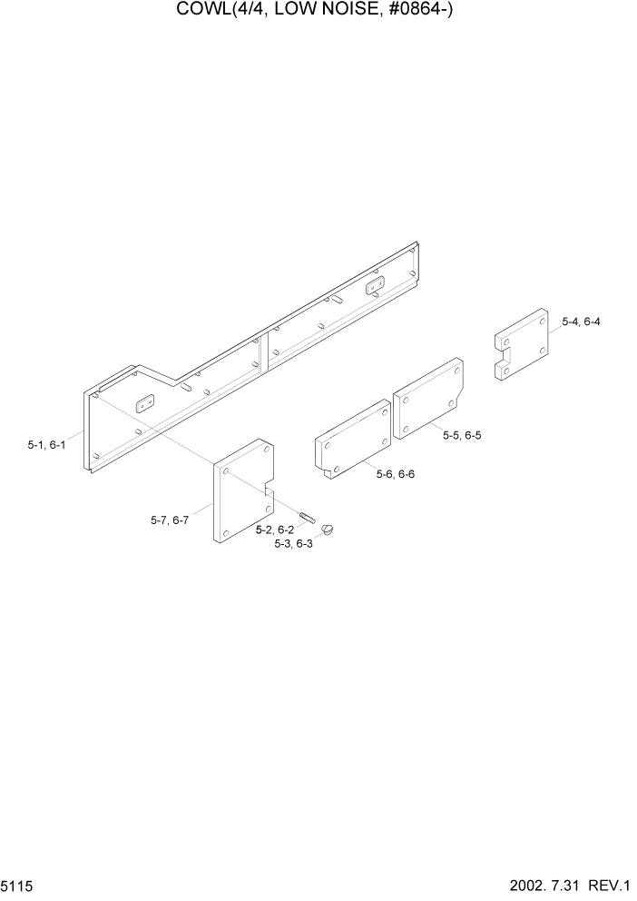 Схема запчастей Hyundai HL740-3ATM - PAGE 5115 COWL(4/4, LOW NOISE, #0864-) СТРУКТУРА