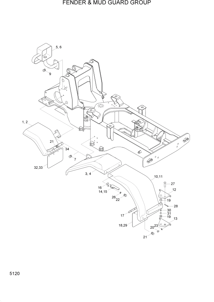 Схема запчастей Hyundai HL740-3ATM - PAGE 5120 FENDER & MUD GUARD GROUP СТРУКТУРА