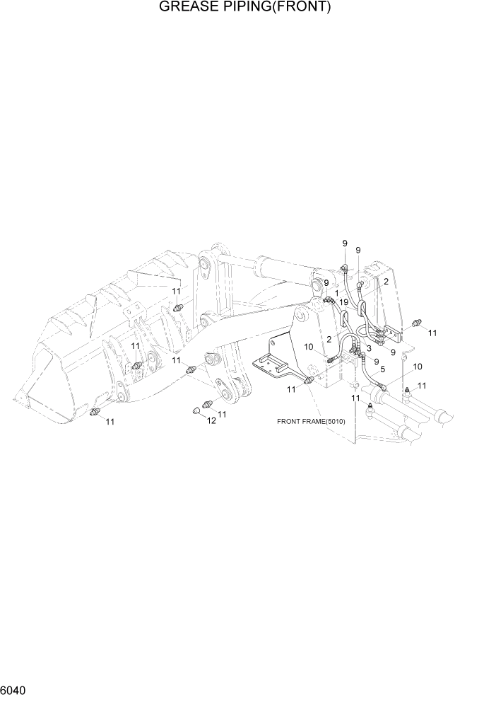 Схема запчастей Hyundai HL740-3ATM - PAGE 6040 GREASE PIPING(FRONT) РАБОЧЕЕ ОБОРУДОВАНИЕ