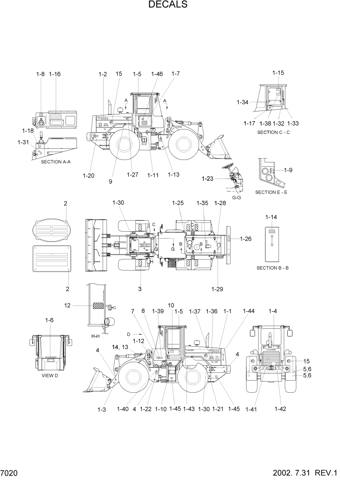 Схема запчастей Hyundai HL740-3ATM - PAGE 7020 DECALS ДРУГИЕ ЧАСТИ