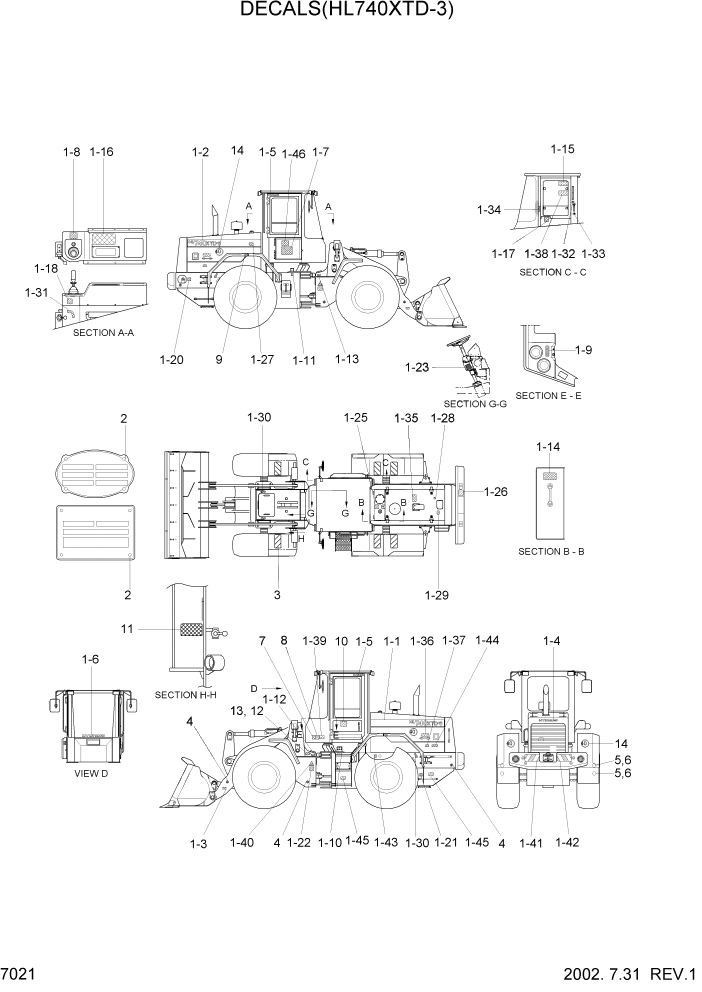 Схема запчастей Hyundai HL740-3ATM - PAGE 7021 DECALS(HL740XTD-3) ДРУГИЕ ЧАСТИ