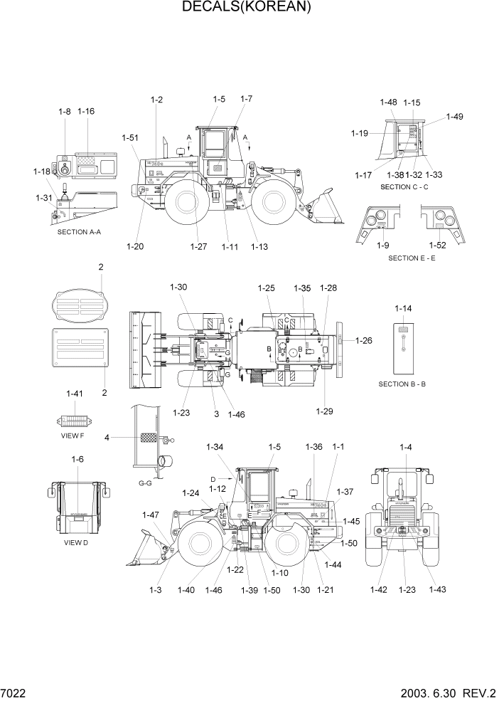 Схема запчастей Hyundai HL740-3ATM - PAGE 7022 DECALS(KOREAN) ДРУГИЕ ЧАСТИ