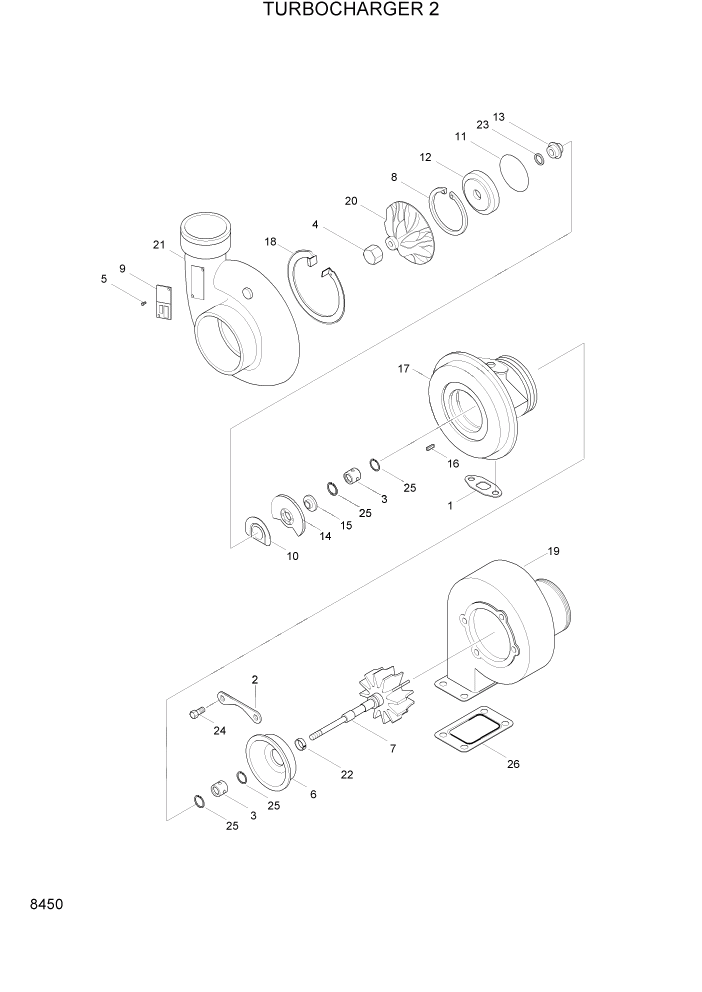 Схема запчастей Hyundai HL740-3ATM - PAGE 8450 TURBOCHARGER 2 ДВИГАТЕЛЬ БАЗА