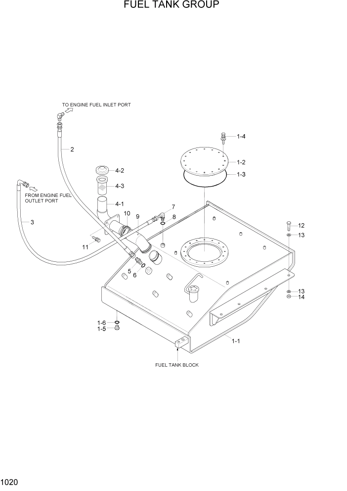 Схема запчастей Hyundai HL7803A - PAGE 1020 FUEL TANK GROUP СИСТЕМА ДВИГАТЕЛЯ