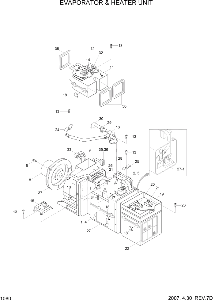 Схема запчастей Hyundai HL7803A - PAGE 1080 EVAPORATOR & HEATER UNIT СИСТЕМА ДВИГАТЕЛЯ