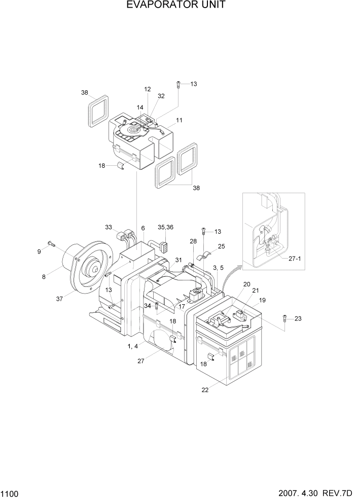 Схема запчастей Hyundai HL7803A - PAGE 1100 EVAPORATOR UNIT СИСТЕМА ДВИГАТЕЛЯ