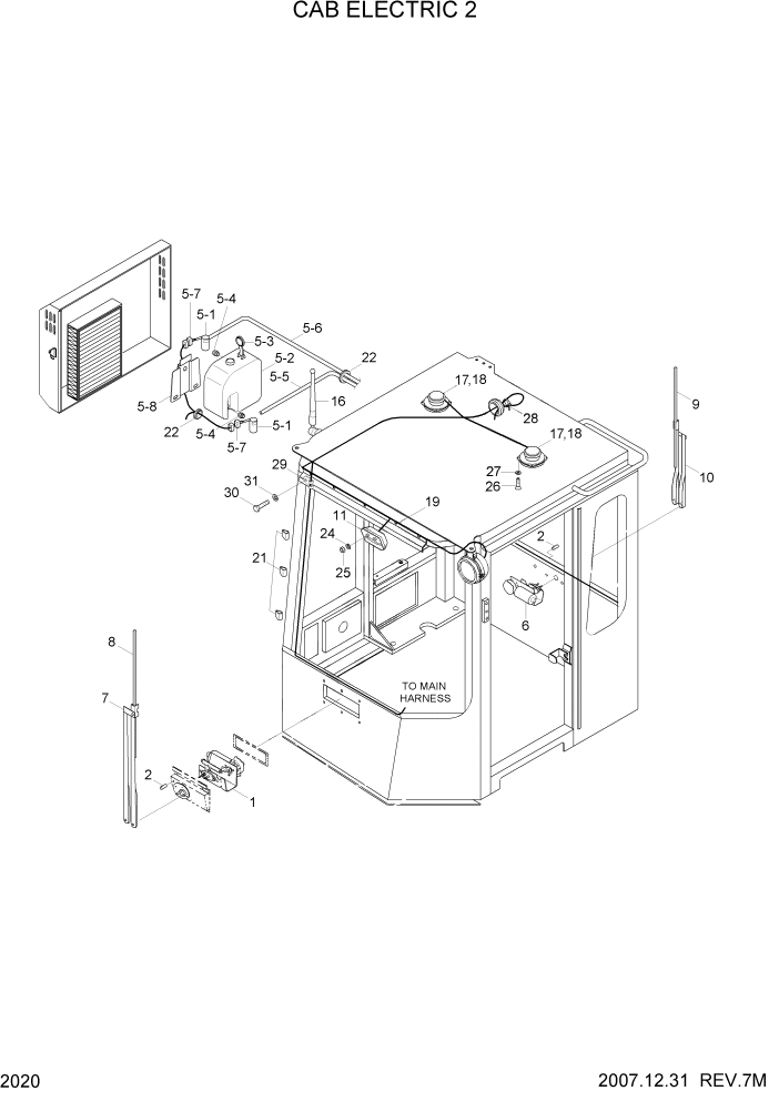 Схема запчастей Hyundai HL7803A - PAGE 2020 CAB ELECTRIC 2 ЭЛЕКТРИЧЕСКАЯ СИСТЕМА