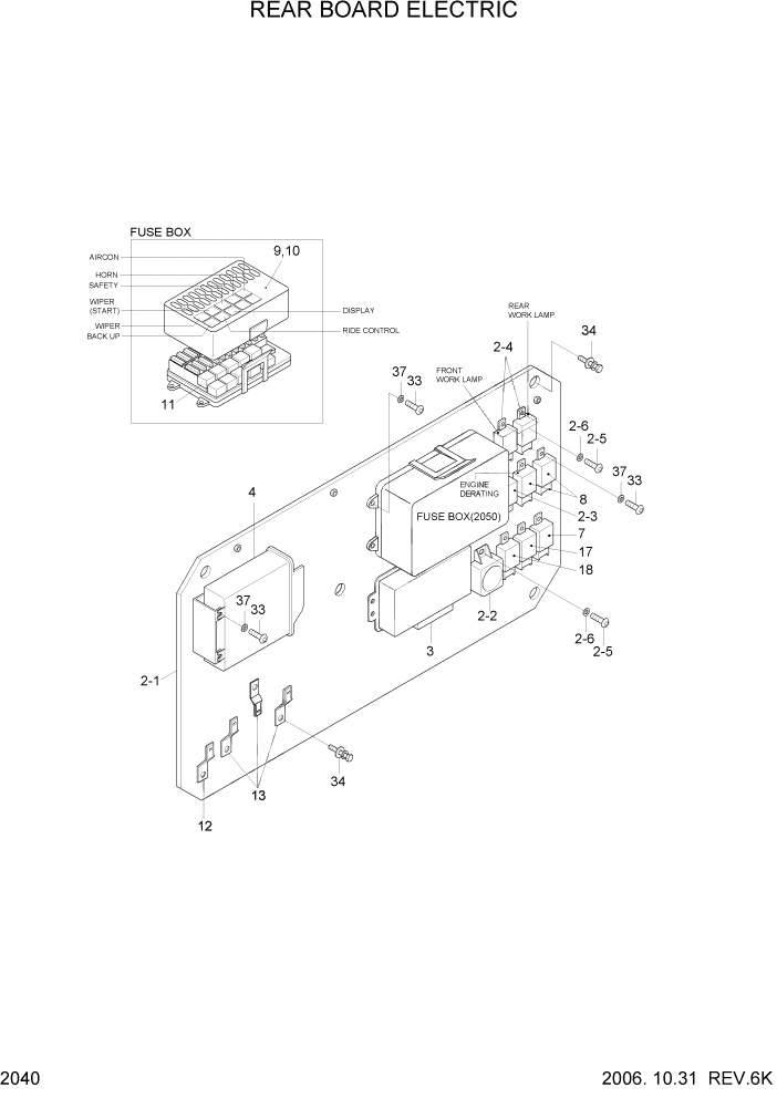 Схема запчастей Hyundai HL7803A - PAGE 2040 REAR BOARD ELECTRIC ЭЛЕКТРИЧЕСКАЯ СИСТЕМА