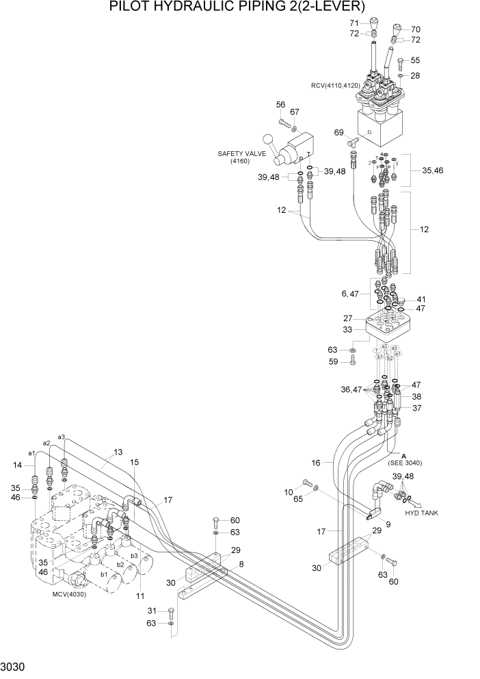 Схема запчастей Hyundai HL7803A - PAGE 3030 PILOT HYDRAULIC PIPING 2(2-LEVER) ГИДРАВЛИЧЕСКАЯ СИСТЕМА