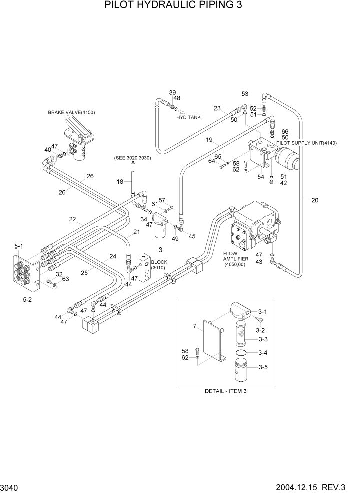 Схема запчастей Hyundai HL7803A - PAGE 3040 PILOT HYDRAULIC PIPING 3 ГИДРАВЛИЧЕСКАЯ СИСТЕМА