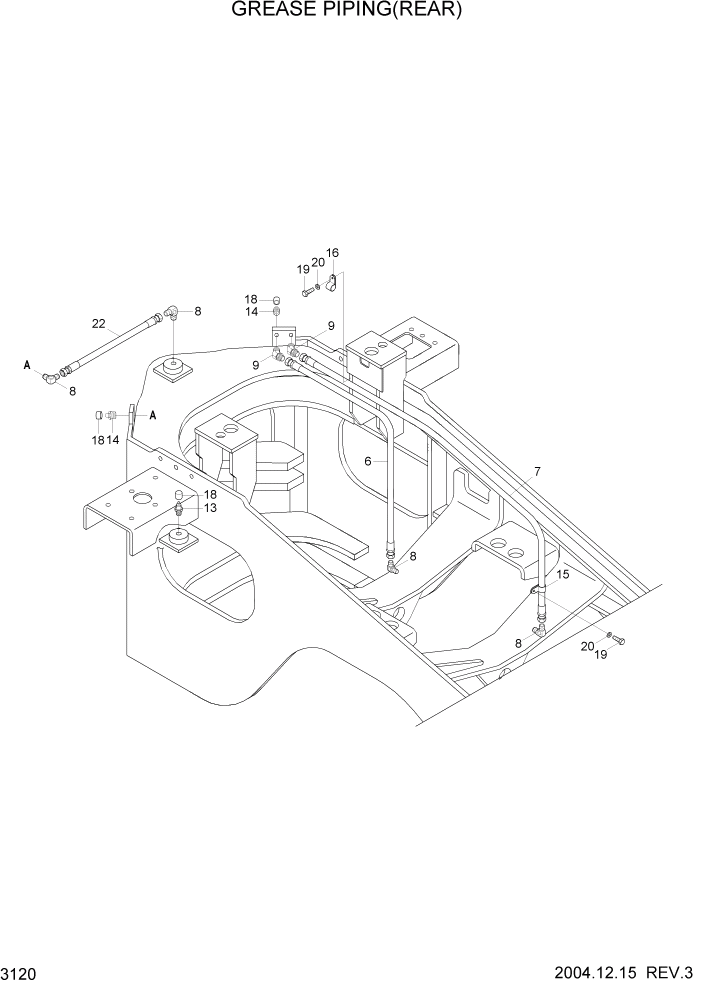 Схема запчастей Hyundai HL7803A - PAGE 3120 GREASE PIPING(REAR) ГИДРАВЛИЧЕСКАЯ СИСТЕМА