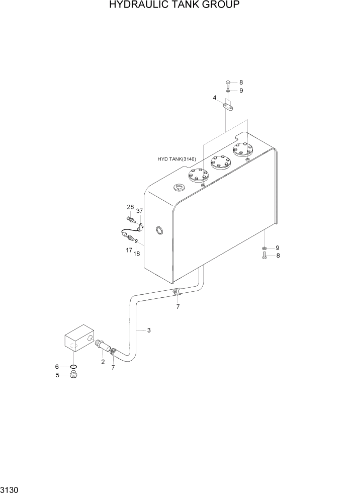 Схема запчастей Hyundai HL7803A - PAGE 3130 HYDRAULIC TANK GROUP ГИДРАВЛИЧЕСКАЯ СИСТЕМА