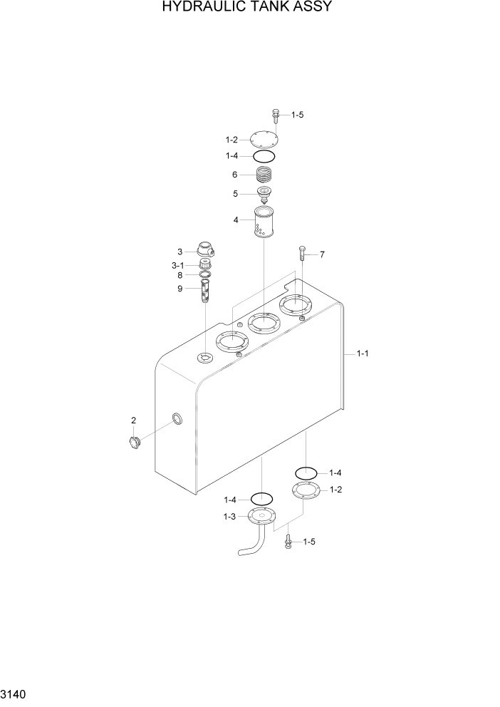 Схема запчастей Hyundai HL7803A - PAGE 3140 HYDRAULIC TANK ASSY ГИДРАВЛИЧЕСКАЯ СИСТЕМА