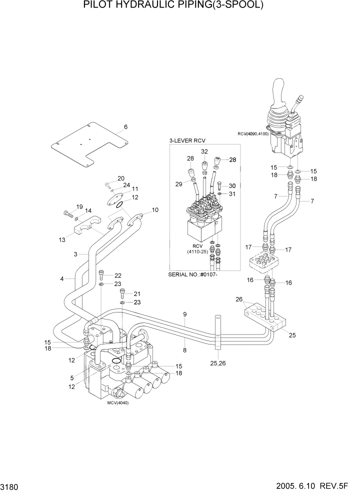 Схема запчастей Hyundai HL7803A - PAGE 3180 PILOT HYDRAULIC PIPING(3-SPOOL) ГИДРАВЛИЧЕСКАЯ СИСТЕМА