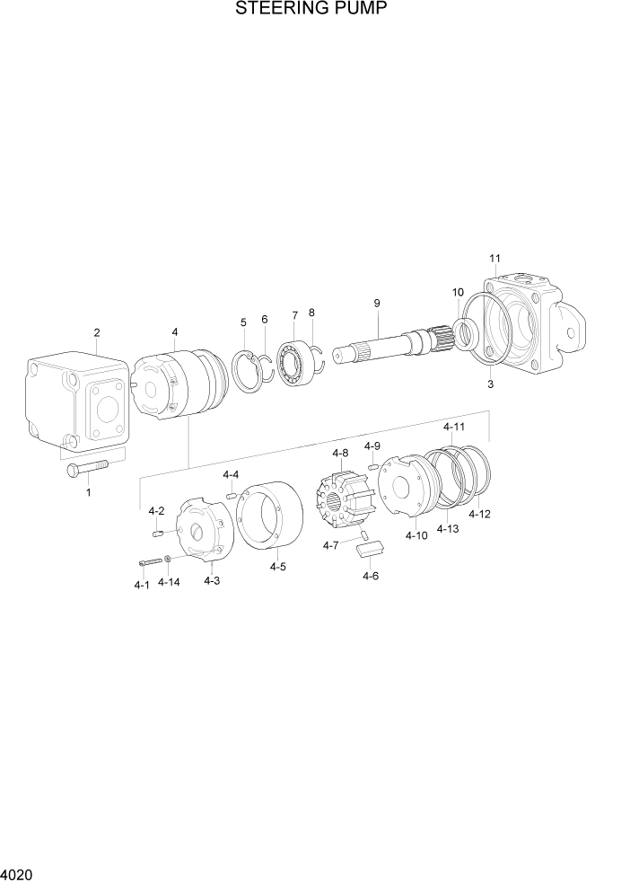 Схема запчастей Hyundai HL7803A - PAGE 4020 STEERING PUMP ГИДРАВЛИЧЕСКИЕ КОМПОНЕНТЫ