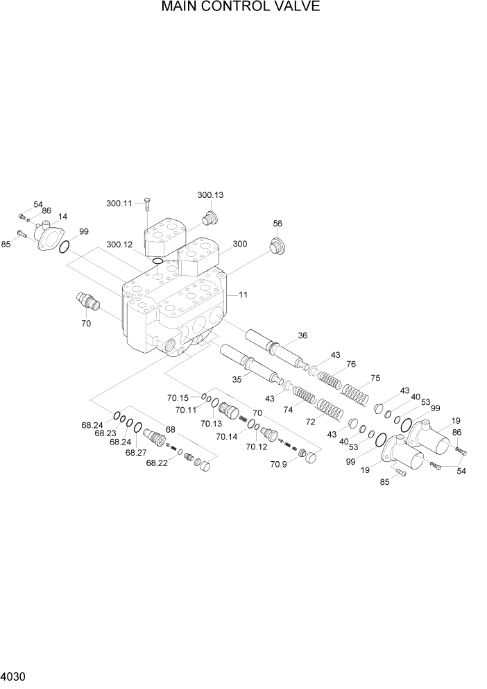 Схема запчастей Hyundai HL7803A - PAGE 4030 MAIN CONTROL VALVE ГИДРАВЛИЧЕСКИЕ КОМПОНЕНТЫ