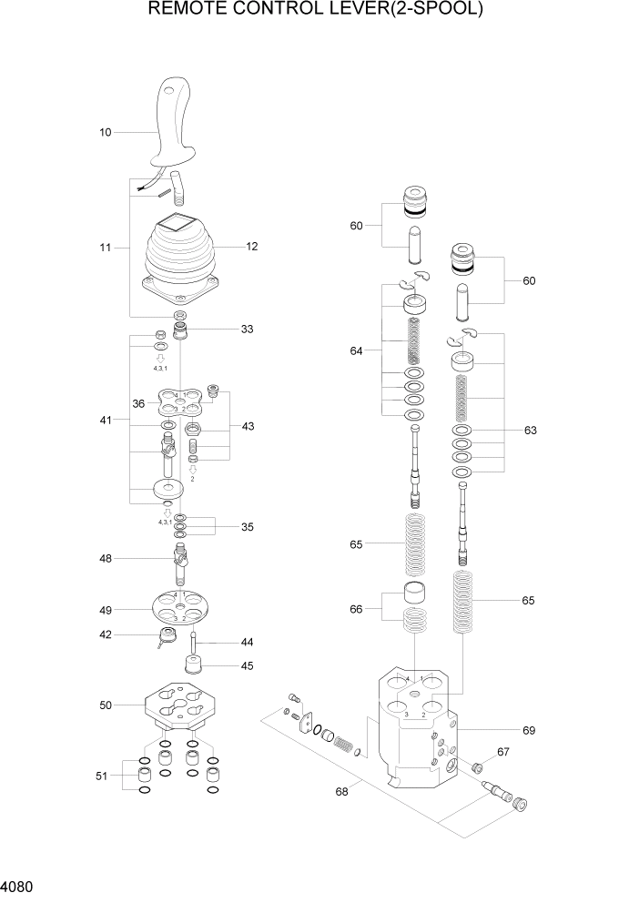 Схема запчастей Hyundai HL7803A - PAGE 4080 REMOTE CONTROL LEVER(2-SPOOL) ГИДРАВЛИЧЕСКИЕ КОМПОНЕНТЫ