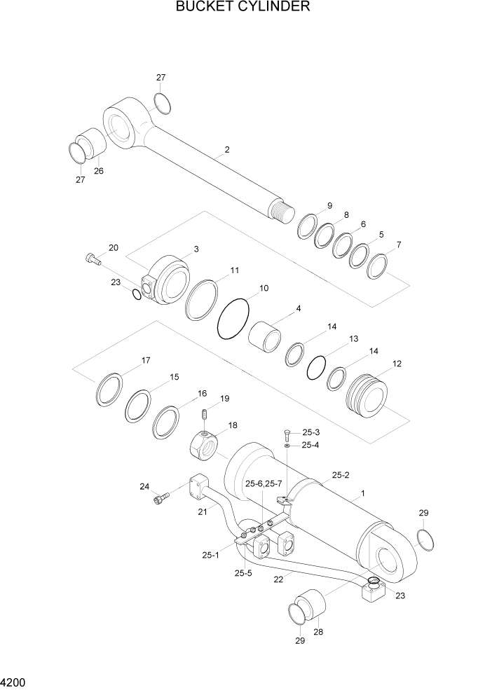 Схема запчастей Hyundai HL7803A - PAGE 4200 BUCKET CYLINDER ГИДРАВЛИЧЕСКИЕ КОМПОНЕНТЫ