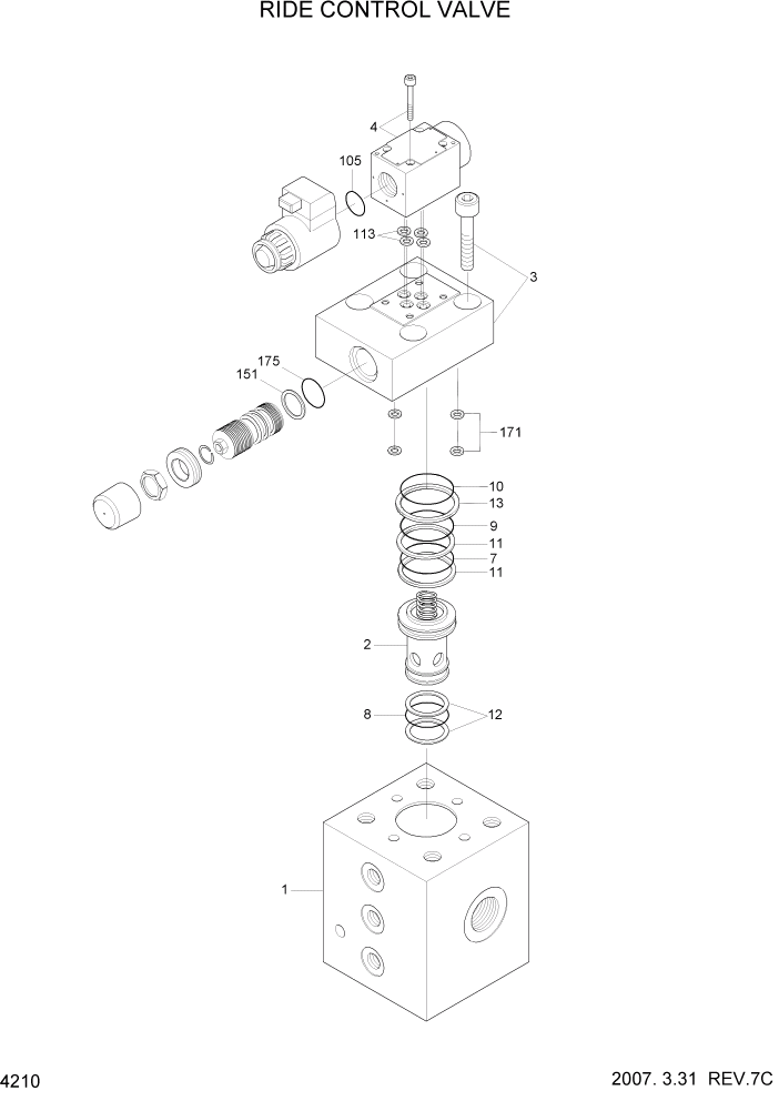 Схема запчастей Hyundai HL7803A - PAGE 4210 RIDE CONTROL VALVE ГИДРАВЛИЧЕСКИЕ КОМПОНЕНТЫ