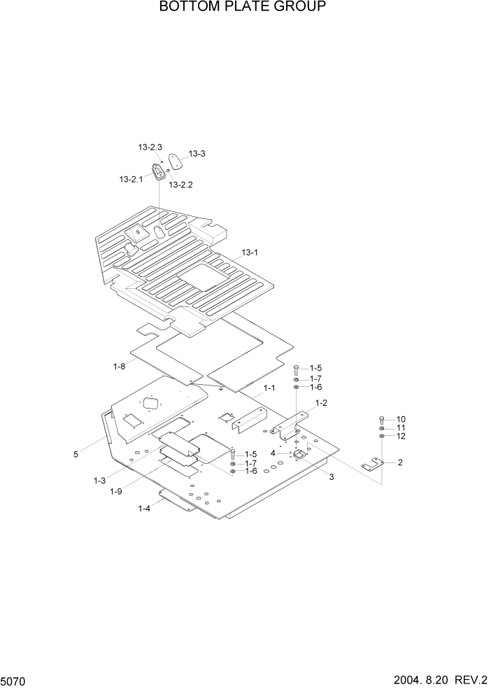 Схема запчастей Hyundai HL7803A - PAGE 5070 BOTTOM PLATE GROUP СТРУКТУРА