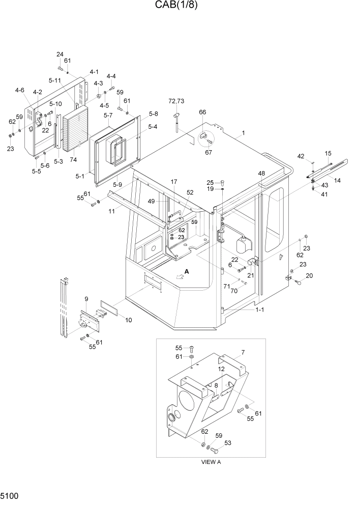 Схема запчастей Hyundai HL7803A - PAGE 5100 CAB(1/8) СТРУКТУРА